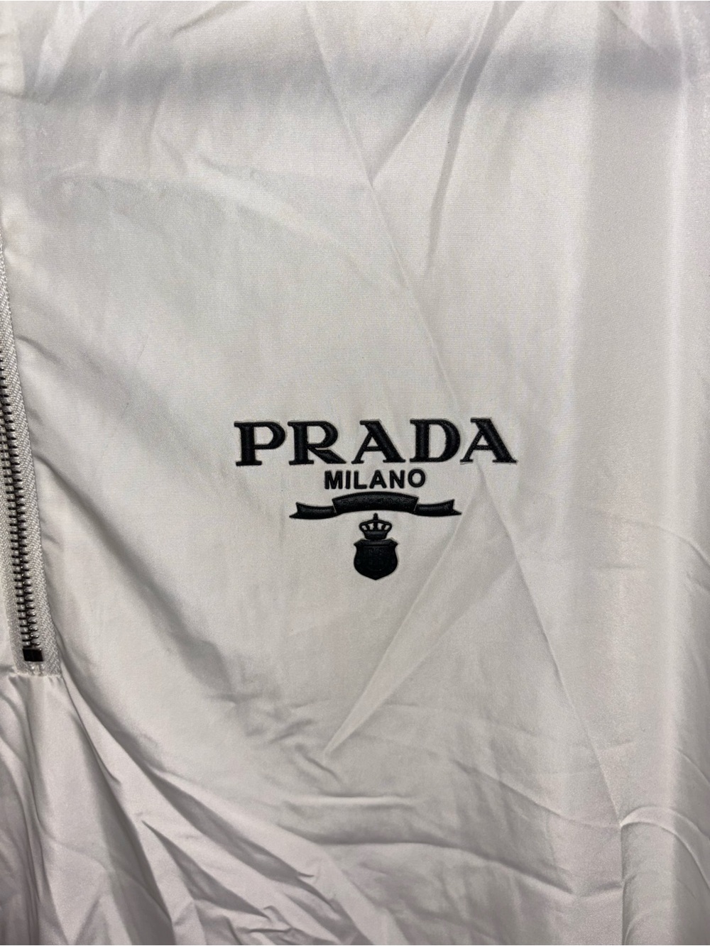 Prada White Rhinestone Nylon Quarter Zip Jacket with Silver Hardware - Picture 3 of 10